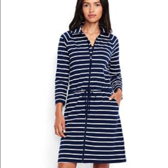 Lands End Beach Cover Up Dress Blue 